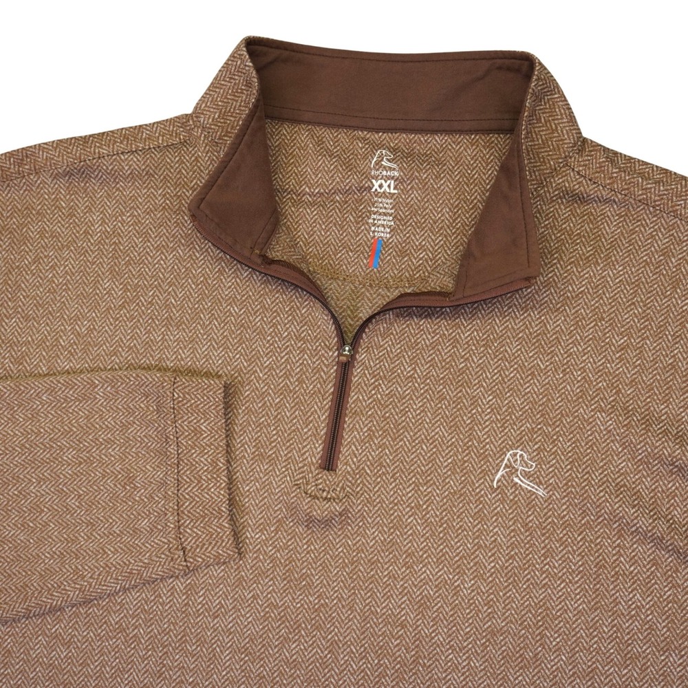 Rhoback Herringbone Pullover Men XXL Brown Quarter Zip Performance Long Sleeve